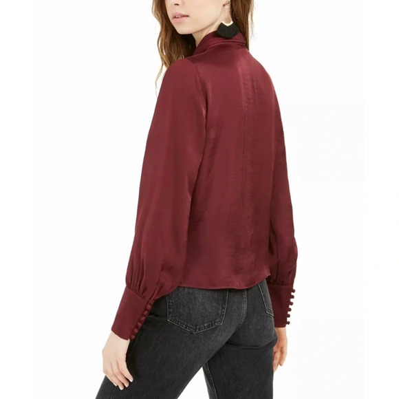Band Of Gypsies Burgundy Long Sleeve V Neck Top - Picture 2 of 5